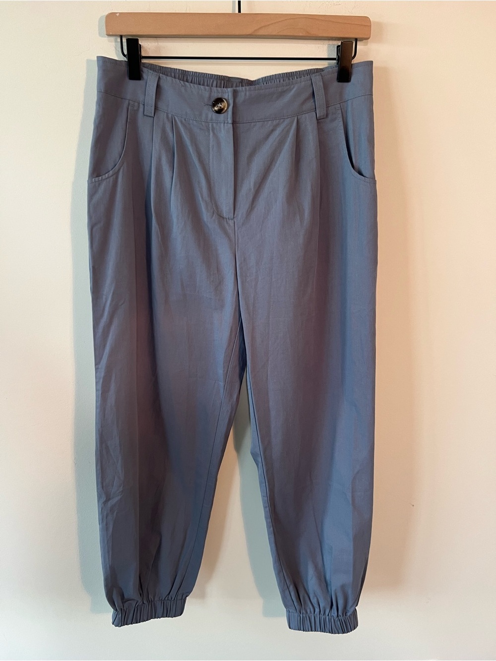 NWT HALARA Gray Elastic-Cuff Jogger Trouser Pants 100% Cotton Pleats